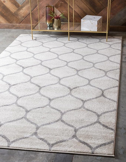 Rugs.com Lattice Frieze Collection Rug – 4' x 6' Ivory Medium Rug Perfect for Living Rooms, Large Dining Rooms, Open Floorplans