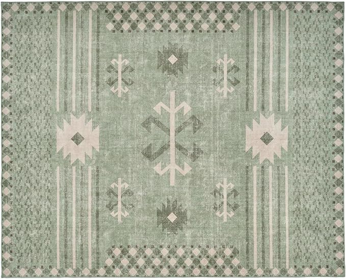 Revival Rugs Flam 8'x10' Zero-Shedding Area Rug for Living Room Bedroom - Oeko-TEX Certified, Low Pile, Spot Clean, Green