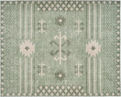 Revival Rugs Flam 8'x10' Zero-Shedding Area Rug for Living Room Bedroom - Oeko-TEX Certified, Low Pile, Spot Clean, Green