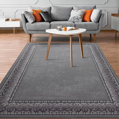 Antep Rugs Alfombras Bordered Modern 3x5 Non-Slip (Non-Skid) Low Pile Rubber Backing Indoor Area Rug (Gray, 3' x 5')