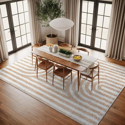 Rugshop Abstract Arch Shag Area Rug Beige 7' 10" x 10' Perfect for Large Living Rooms, Dining Areas, or Master Bedrooms