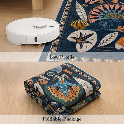 Egypt Floral Kitchen Runner Rugs Non Skid Washable,2x8 Boho Vintage Hallway Bathroom Runner Rug Non Slip,Soft Long Carpet for Laundry Room Entryway Bedroom (Dark Blue,2 x 8)
