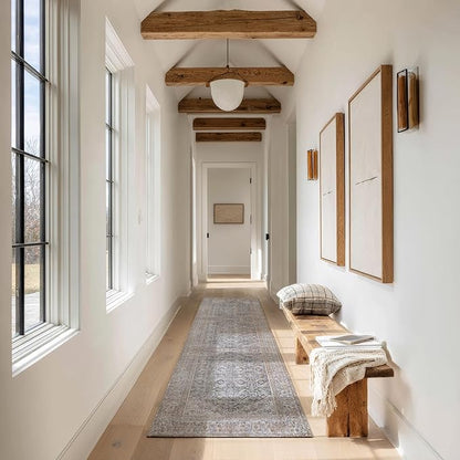 Kuden 2'6"x7' Runner Rug, Machine Washable Area Rug with Non-Slip Backing, Vintage Style, Soft, Easy Clean, Low Pile Rug for Hallway, Entryway, Kitchen, Bedroom
