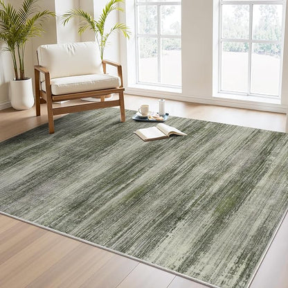 PADOOR Modern Abstract Area Rug - 3x5 Washable Rugs Non-Slip Small Carpet, Ultra Soft Low Pile Floor Rugs for Entrance Front Door Bedroom Bedside Laundry Room Green