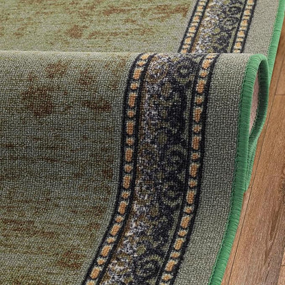 Antep Rugs Alfombras Bordered Modern 2x7 Non-Slip (Non-Skid) Low Pile Rubber Backing Indoor Area Runner Rug (Green, 2' x 7')