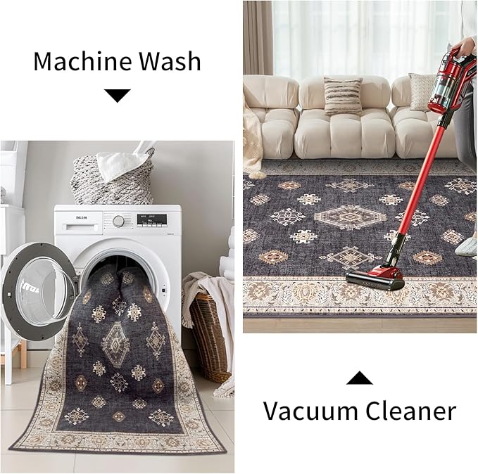 ILANGO Area Rugs 3'x5' Non Slip for Entry Indoor Vintage Washable Rugs for Laundry Entryway Hallway Ultra-Thin Low-plie Floor Carpet for Bedroom Living Room Kitchen