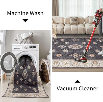 ILANGO Area Rugs 3'x5' Non Slip for Entry Indoor Vintage Washable Rugs for Laundry Entryway Hallway Ultra-Thin Low-plie Floor Carpet for Bedroom Living Room Kitchen