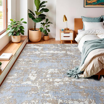WITSHOCK 8x10 Area Rugs for Living Room: Washable Abstract Large Rug for Dining Room Bedroom Carpet Non Slip 8 by 10 Indoor Modern Nursery Home Office Blue Brown