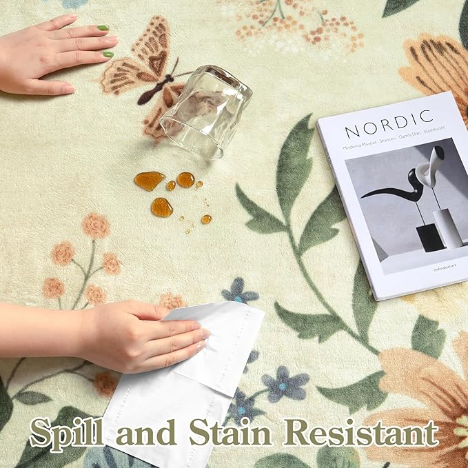 Lahome Floral Kitchen Runner Rug, 2X6 Rug Runners for Hallways Non Slip Ultra-Thin Soft, Non Slip Washable Runner Low-Pile Stain Resistant Boho Carpet for Bathroom Bedroom(2x6ft,Beige)