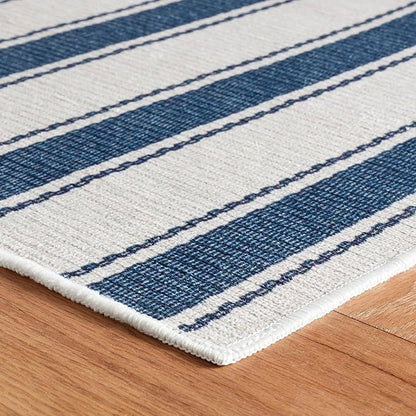 Dash & Albert Awning Stripe Blue Machine Washable Rug, 2.5 X 8 Feet, Blue Stripe Pattern