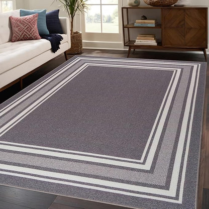 Beverly Rug Non Slip Area Rugs 8x10 Modern Bordered Non Skid Rubber Backing Soft Area Rug for Living Dining Room Easy to Clean Non Shedding Kitchen Bedroom Indoor Carpet 8 x 10 Gray