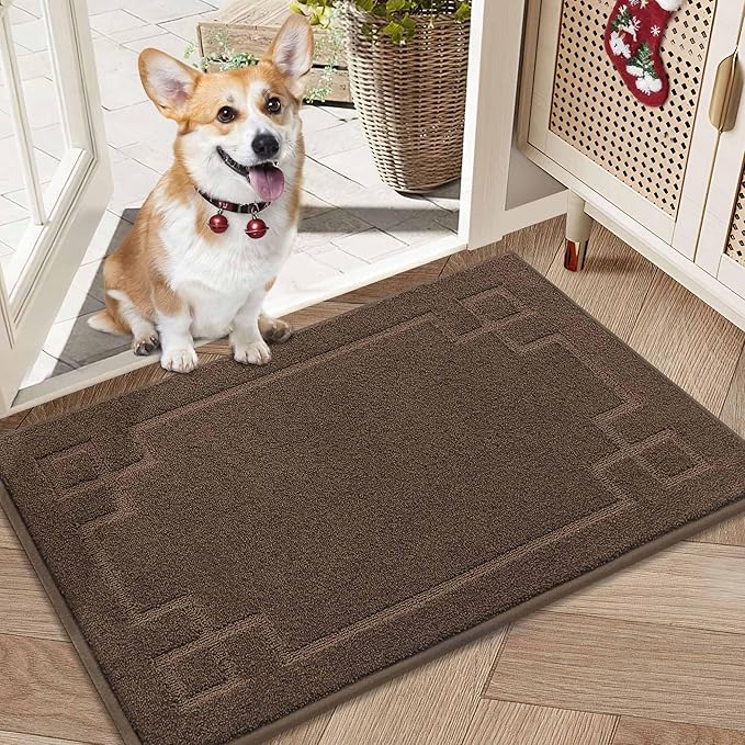 BEQHAUSE Door Mat 20" x 32", Non-Slip Door Mats Indoor Entryway Rugs Washable Low-Profile Absorbent and Stain Resist Floor Mats, Dog Door Mat for Front Back Door, Muddy Wet Shoes & Paws, Brown