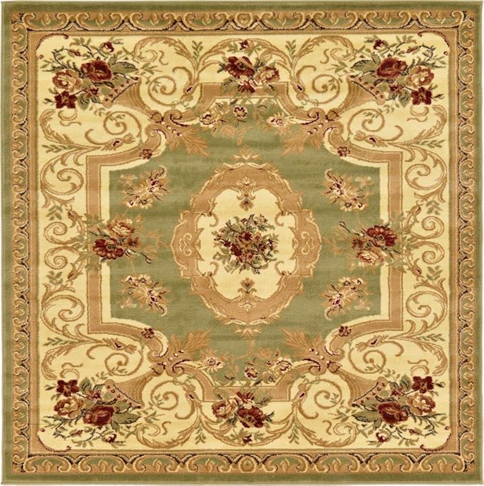 Unique Loom Versailles Collection Traditional Classic Floral Motif Area Rug (6' 0 x 6' 0 Square, Green/ Ivory)