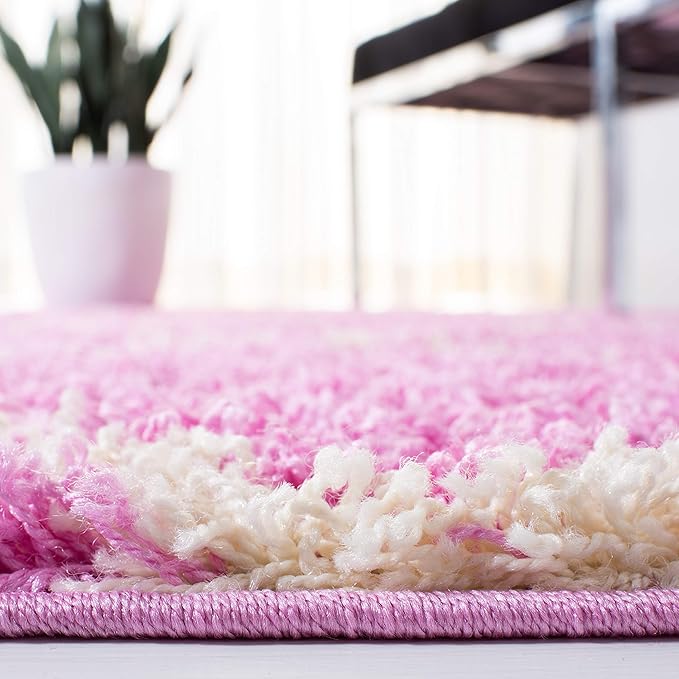 SAFAVIEH Dallas Shag Collection Area Rug - 5'1" x 7'6", Pink & Ivory, Trellis Design, Non-Shedding & Easy Care, 1.5-inch Thick Ideal for High Traffic Areas in Living Room, Bedroom (SGD257I)