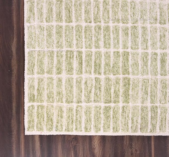 Hand-Tufted 100% Wool Area Rug – Unique Modern Geometric Grid Pattern, Soft Plush Textured Carpet for Living Room, Bedroom, Dining Room & Entryway (Light Green, 7' Round)