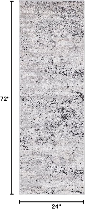 Rugs.com Leipzig Collection Runner Rug – 6 Ft Runner Grey Low-Pile Rug Perfect for Hallways, Entryways
