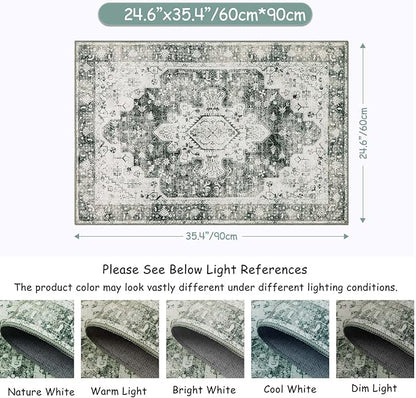 Moynesa Ultra-Thin Washable Area Rug - 2x3 Small Grey Front Door Rug Kitchen Mat, Non Slip Non Shedding Pet Friendly Bathroom Carpet for Office Laundry Powder Room Bedside Hardwood Floor