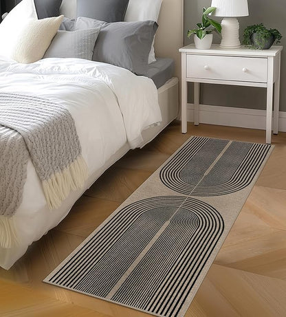 Easy Jute Rainbow Runner Rug, 2x6 Washable Rugs Runner for Hallway Non-Slip Boho Farmhouse Kitchen Runner Rug, Black and Nature Abstract Outdoor Carpet for Porch Laundry Entryway