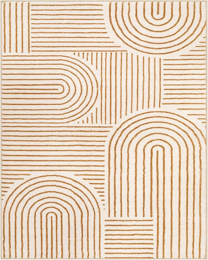 Lahome Abstract 10x14 Area Rugs for Living Room Bedroom, Soft Large Washable Rugs, Ultra-Thin Non-Slip Modern Dining Room Rug Non-Shedding Accent Carpet for Office, Orange