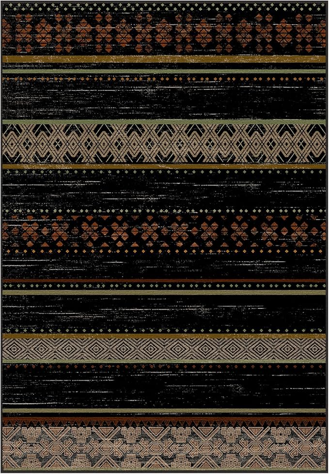 BESTSWEETIE 5x7 Area Rugs for Living Room Washable Moroccan Farmhouse Neutral Geometric Low Pile Non-Slip Soft Print Pattern Rug for Bedroom Kitchen Dining Room Entryway Black/Red/Brown/Cream/Yellow