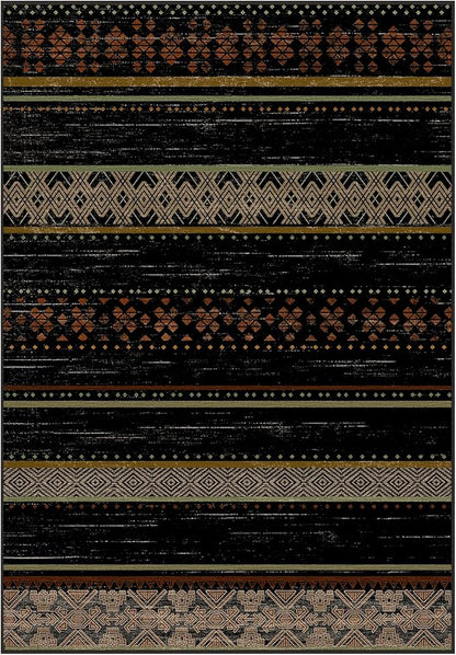 BESTSWEETIE 8x10 Area Rugs for Living Room Washable Moroccan Farmhouse Neutral Geometric Low Pile Non-Slip Soft Print Pattern Rug for Bedroom Kitchen Dining Room Entryway Black/Red/Brown/Cream/Yellow