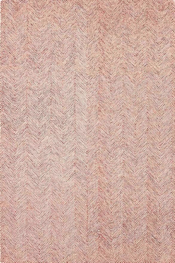 Modern Herringbone Chevron Collection Handcrafted Wool Area Rug - Durable, Zigzag Pattern, for High Traffic, Contemporary Design for Living Room, Bedroom, Dining Room Decor (Blush Pink, 7' x 9')