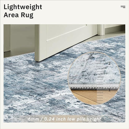 2x3 Abstract Washable Rugs for Kitchen, Floor, Entryway, Powder Room Small Area Rug Non-Slip Vintage Rug Low Pile Throw Door Mat Blue