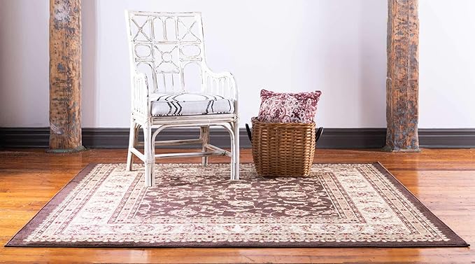 Unique Loom Voyage Collection Traditional Oriental Classic Intricate Design Area Rug (6' 0 x 6' 0 Square, Brown/Ivory)