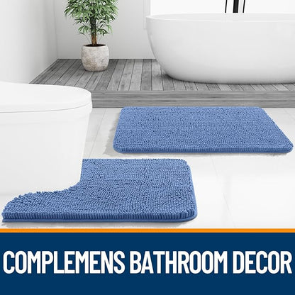 OLANLY Bathroom Rugs 36x24, Extra Soft Absorbent Chenille Bath Rugs, Rubber Backing Quick Dry, Machine Washable Bath Mats for Bathroom Floor, Tub and Shower, Home Decor Accessories, Cornflower Blue