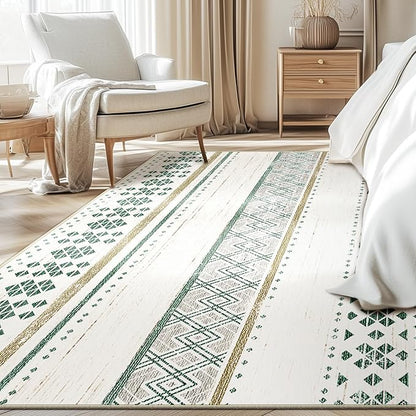 BESTSWEETIE 5x7 Area Rugs for Living Room Washable Moroccan Farmhouse Neutral Geometric Low Pile Non-Slip Soft Print Pattern Rug for Bedroom Kitchen Dining Room Entryway Green/Brown/Brown