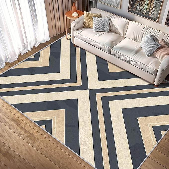 Modern Geometric Rug, Washable 3x4 Rug for Living Room, Herringbone Chevron Patterned Indoor Carpet, Modern Geometric Decor for Home, Bedroom, Soft Non Slip Thin Design FER73