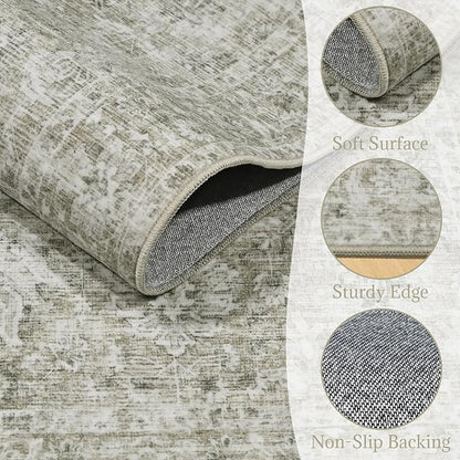 Washable 2'x3' Non Slip Rug Vintage Soft Low Pile Lightweight Boho Area Rugs for High-Traffic Areas (Entryway, Kitchen, Hallway), Farmhouse Decor