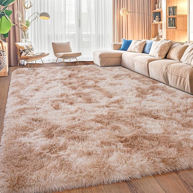 Upgrade Non-Slip Plush Rugs for Living Room, Soft Shaggy Carpets for Living Room, Fuzzy Rugs for Kids' Room, Perfect Decor for Modern Home Tie Dye Beige 8x10Feet