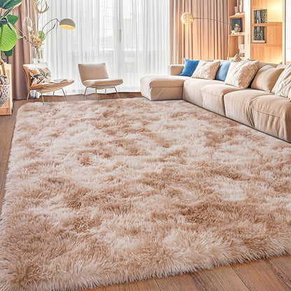 Upgrade Non-Slip Plush Rugs for Living Room, Soft Shaggy Carpets for Living Room, Fuzzy Rugs for Kids' Room, Perfect Decor for Modern Home Tie Dye Beige 8x10Feet