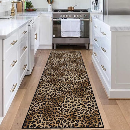 Leopard Rug 2x8 Modern Print Hallway Runner Rug with Rubber Backing Washable Non-Slip Runner Rugs for Bedroom Kitchen Living Room Indoor Decor（2x8ft,Brown）