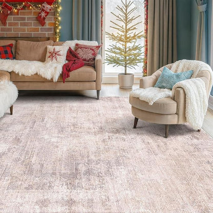 Modern Pink and Grey Rugs for Bedroom Girls - Abstract 6x9 Area Rug for Living Room, Dining Room Under Table, Thin & Soft Washable, Print Distressed Medallion Pattern