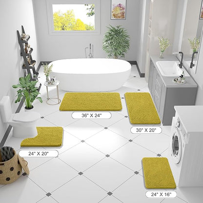 OLANLY Bathroom Rugs 30x20, Extra Soft Absorbent Chenille Bath Rugs, Rubber Backing Quick Dry, Machine Washable Bath Mats for Bathroom Floor, Tub and Shower, Home Decor Accessories, Deep Mustard