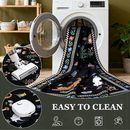 6x9 Area Rugs Living Room Rug: Vintage Washable Rug Floral Soft Carpet Indoor Floor Non-Slip Boho Stain Resistant Large Carpets for Bedroom Kids Nursery Dining Room Farmhouse Home Office Black/C01