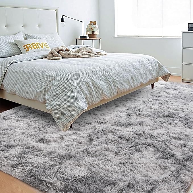 Beglad Shag Rugs for Living Room, Area Rugs 5x7 Feet Upgrade Anti-Skid Modern Minimalist Style Memory Foam Rugs for Bedroom, Indoor Carpet Suitable for Boys Room Decor, Tie-Dyed Light Grey
