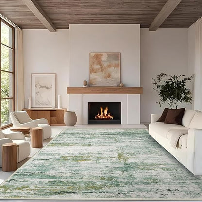 8x10 Abstract Area Rugs for Living Room, Modern Washable Indoor Rug for Bedroom, Thin Soft Large Non-Slip Carpet for Dining Room Home Office Farmhouse Decor - Abstract Army Green