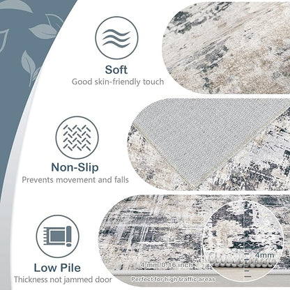 Area Rugs 5x7 Living Room: Washable Rug Modern Abstract Rugs Soft Non Slip Neutral Rug Stain Resistant Indoor Carpet for Bedroom Kitchen Dining Room Nursery Home Office Rugs(Black Brown,5'x7')