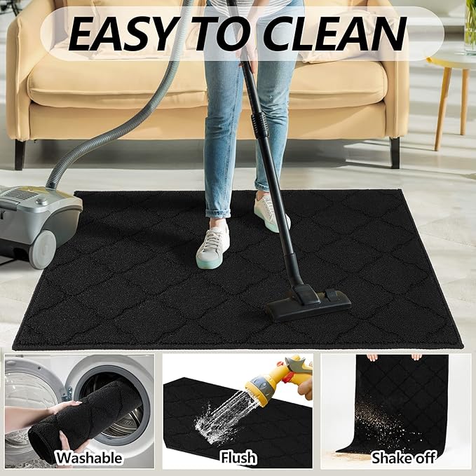 Timo Indoor Door Mat, Front Door Rug 24"x36" Rubber Backing Non Slip Absorbent Door Mats, Resist Dirt Entrance Doormat Inside Floor Mats for Entryway, Machine Washable Low-Profile Doormat, Black