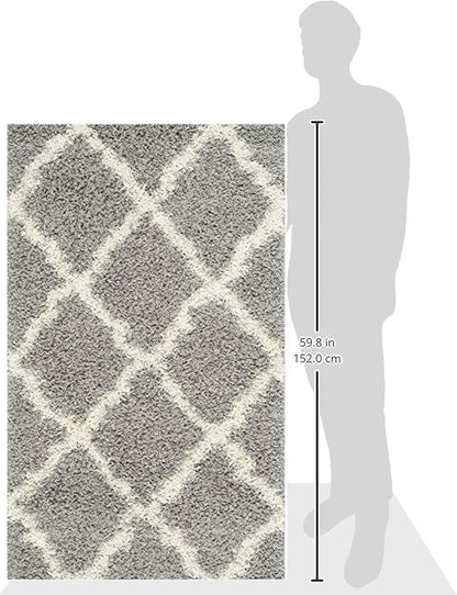 SAFAVIEH Dallas Shag Collection Accent Rug - 3' x 5', Grey & Ivory, Trellis Design, Non-Shedding & Easy Care, 1.5-inch Thick Ideal for High Traffic Areas in Entryway, Living Room, Bedroom (SGD257G)