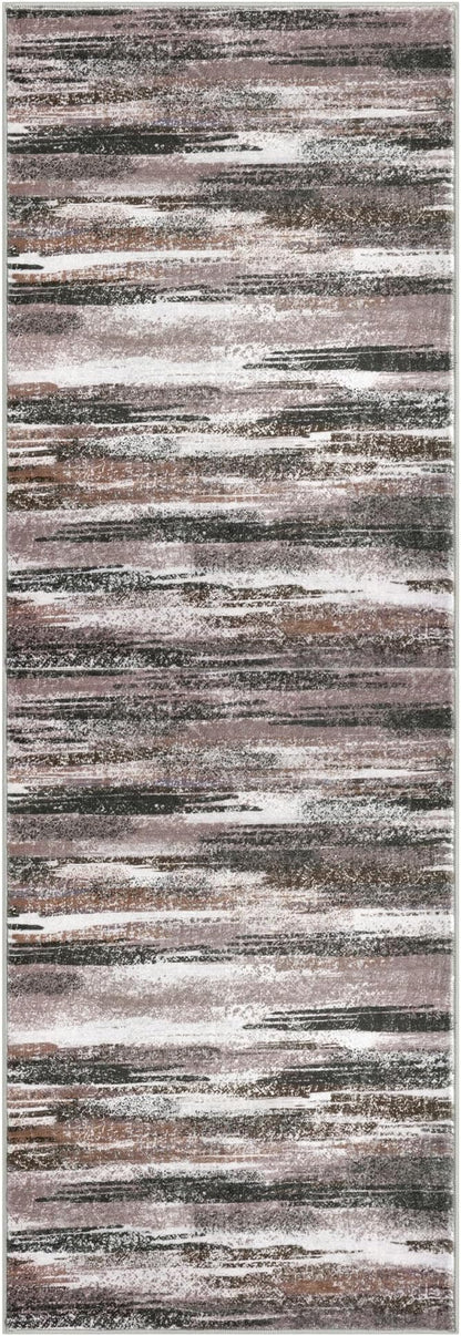 Modern Abstract Runner Rug 2x6, Dark Light Brown White Washable Kitchen Runner Non-Slip Soft Hallway Rug Runner Thin Print Faux Wool Carpet for Entryway Bedroom Laundry Room Indoor Home Decor