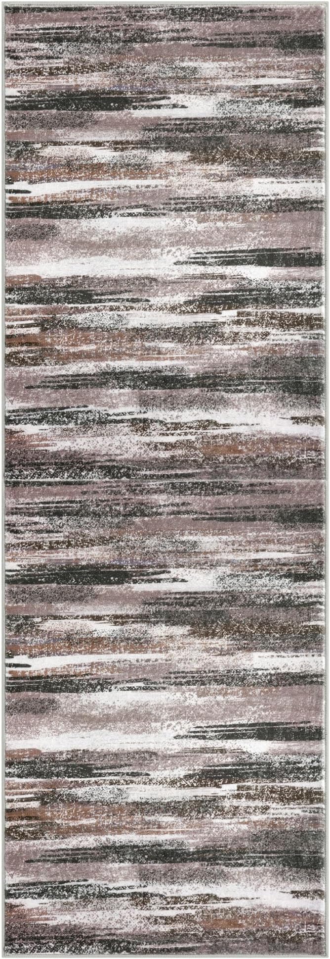Modern Abstract Hallway Runner Rug, Dark Light Brown White Washable Kitchen Runner Non-Slip Soft 2x8 Runner Rug Thin Print Faux Wool Carpet for Entryway Bedroom Laundry Room Indoor Home Decor