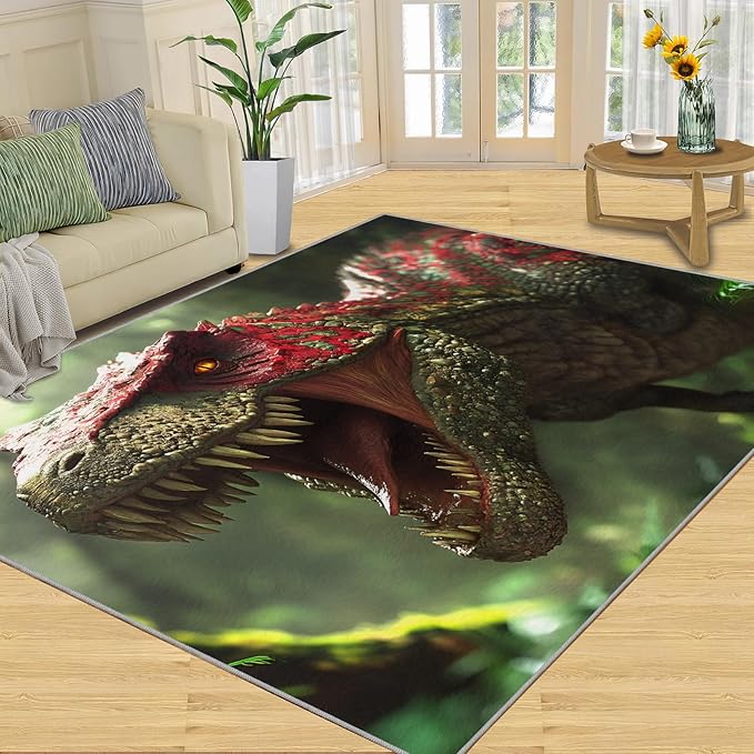 Dinosaurs Rugs for Bedroom - 5x7 Area Rug - 3D Dinosaurs Rugs for Living Room, Forest Animals Rug, Non-Slip Washable Home Decor Carpet