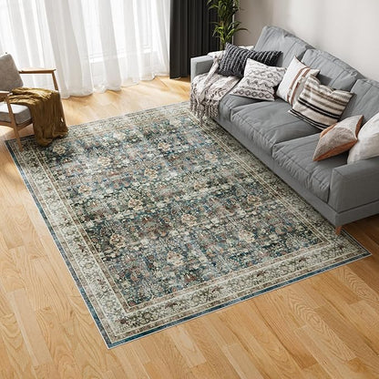 Dripex 9x12 Area Rugs - Stain Resistant Washable Rug DistressedRugs for Living Room Dining Room Bedroom Anti-Slip Low-Pile and Soft Accent Rug Farmhouse Office Home Decor, Pet & Child Friendly
