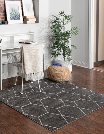 Unique Loom Trellis Frieze Collection Area Rug - Geometric (3' Square, Dark Gray/ Ivory)