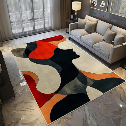 10x12 Abstract Rug, Abstract Area Rug, Geometric Area Rugs, Modern Geometric Rugs, Minimalist Face Carpet, Contemporary Carpet for Living Room, Non Slip & Faux Cashmere Low Pile