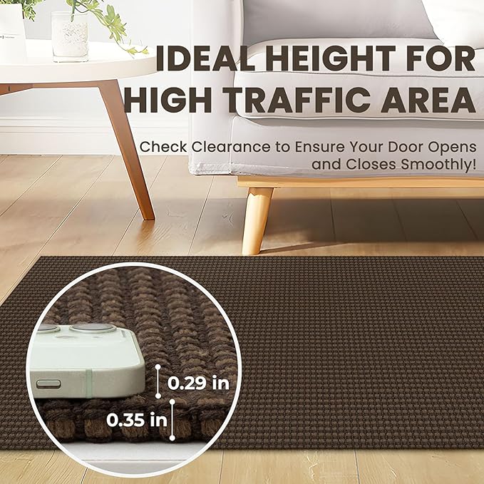 Braided Runner Rug 3x18 Ft Washable Runners for Hallways Non Slip Rubber Backed Kitchen Runners Cotton Long Entryway Runner Indoor, Woven Carpet for Hall Stair Entryway, Brown